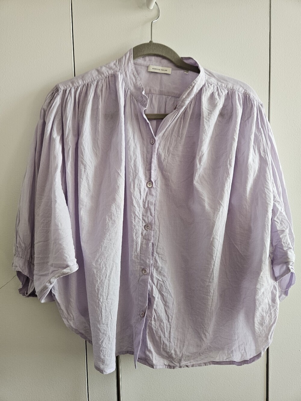 Rebecca Taylor Lavender Cotton Blouse w/ Voluminous Sleeves - S